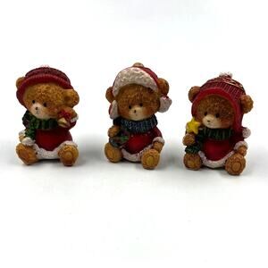 Adorable Mini Christmas Winter Teddy Bears Figurines Resin Y2K Star Bell Wreath